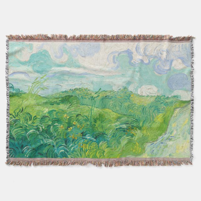 Green Wheat Fields Auvers(F807) Van Gogh Fine Art Throw Blanket (Front)