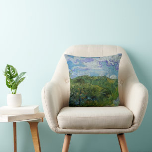 Green Wheat Fields by Vincent van Gogh Throw Pillow