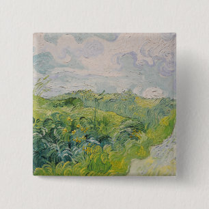Green Wheat Fields - Van Gogh - c1889 2 Inch Square Button