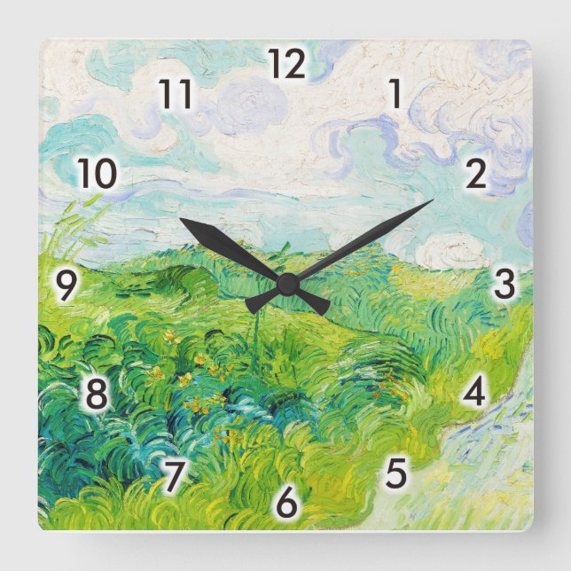 Green Wheat Fields, Van Gogh Square Wall Clock (Front)