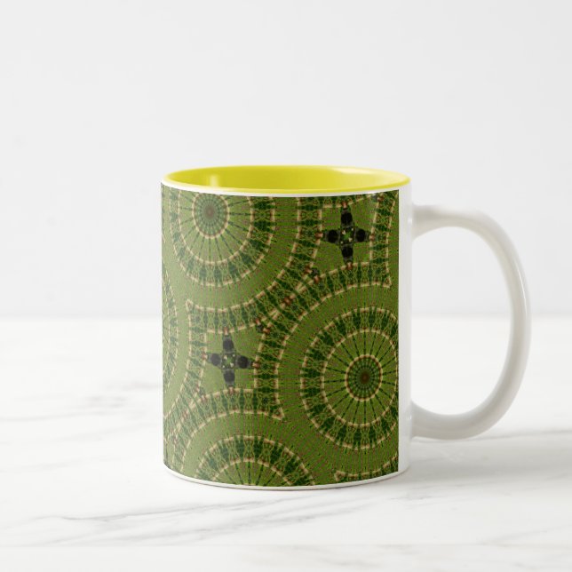 Green Wheel Mandala / Grünes Rad Mandala Two-Tone Coffee Mug (Right)