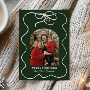 Green Whimsical Bow Frame Photo Arch Christmas Holiday Card