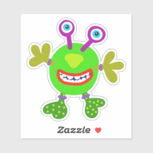 Green Whimsical Buggy Eyed Monster 4 x 4
