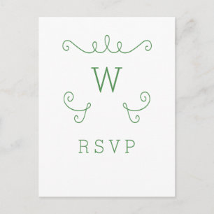 Green Whimsical Flourish Monogram RSVP Postcard