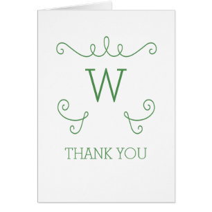 Green Whimsical Flourish Monogram Thank You Card
