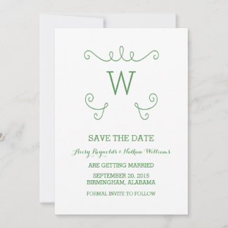 Green Whimsical Flourish Save the Date Invite