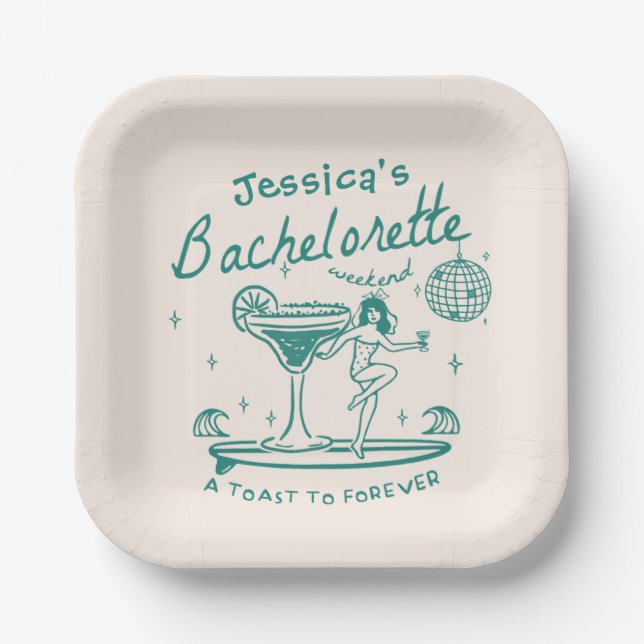 Green Whimsical Hand drawn Funky Bachelorette Paper Plate (Front)