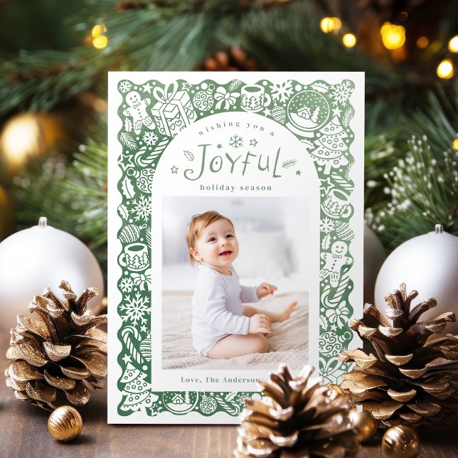 Green Whimsical Hand Drawn Joyful Holiday Photo (Green Whimsical Hand Drawn Joyful Holiday Photo)