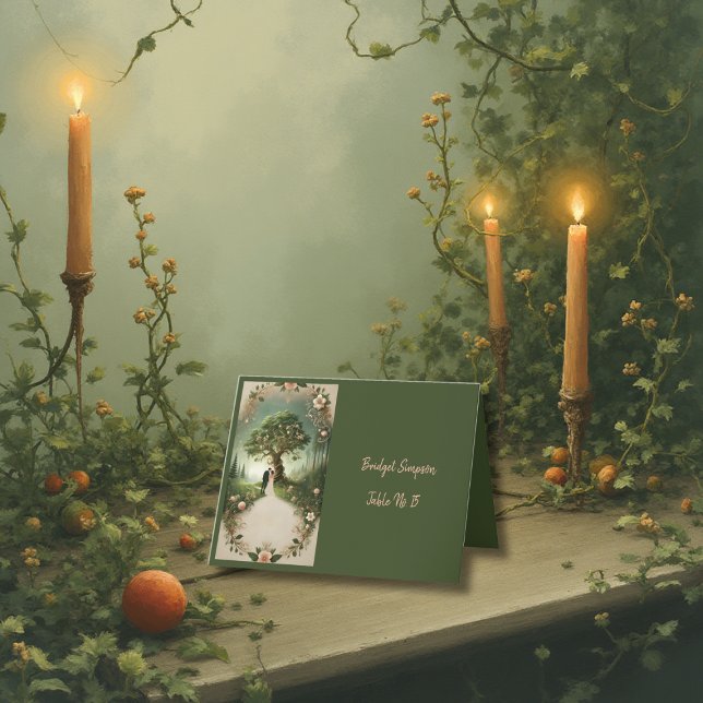 green Whimsical Medieval Forest Guest seating card (Creator Uploaded)