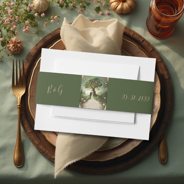 green Whimsical Medieval Forest Wedding Invitation Belly Band (Creator Uploaded)