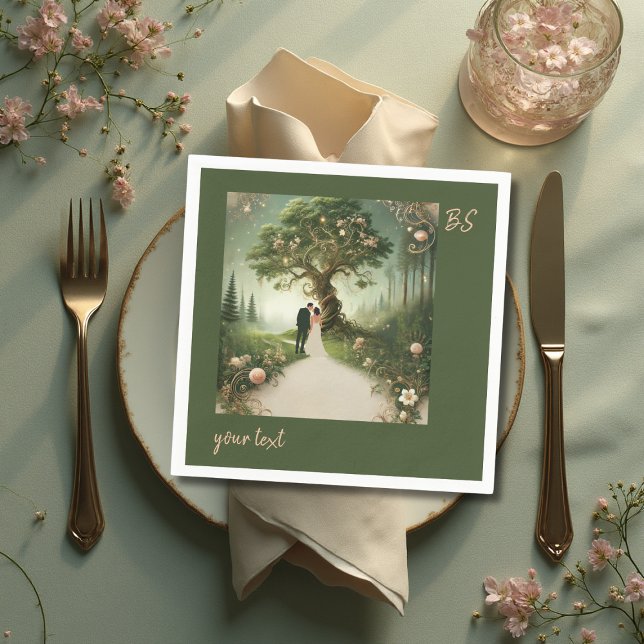 green Whimsical Medieval Forest Wedding  Napkin (Creator Uploaded)