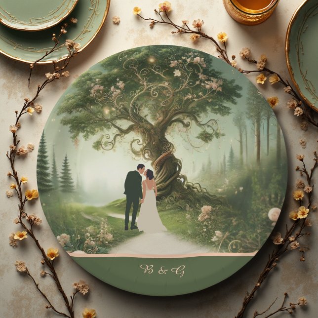green Whimsical Medieval Forest Wedding Paper Plate (Creator Uploaded)