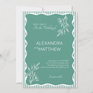 Green Whimsical Wavy Border Wedding Invitation