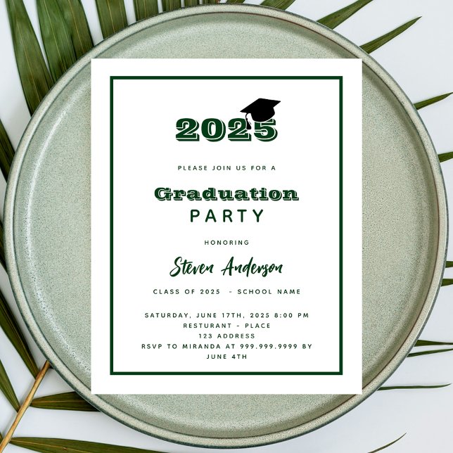 Green white 2025 Graduation Party invitation (Creator Uploaded)