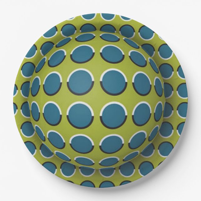 Green White 3D Optical Effect Paper Party Plate (Front)