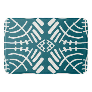 Green white abstract doodle modern bath mat