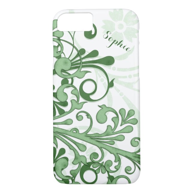 Green White Abstract Floral Personalized Case-Mate iPhone Case (Back)