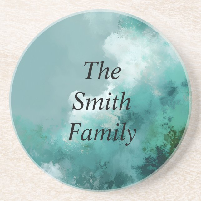 Green & White Abstract Paint  Coaster (Front)