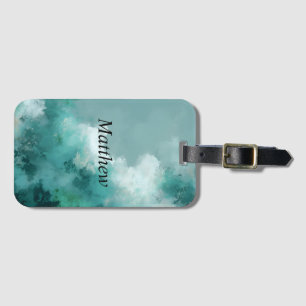 Green & White Abstract Paint  Luggage Tag