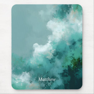 Green & White Abstract Paint Mouse Pad