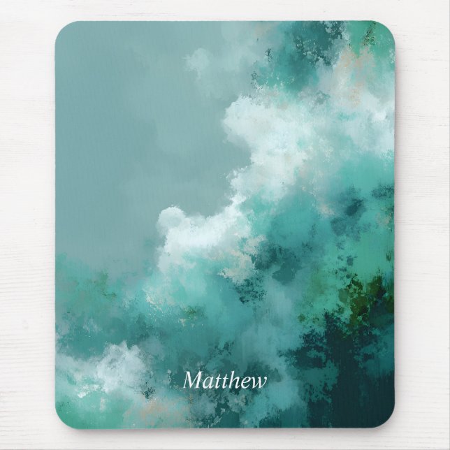 Green & White Abstract Paint  Mouse Pad (Front)