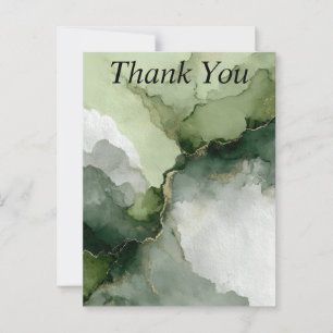 Green & White Abstract Watercolor Thank You Card