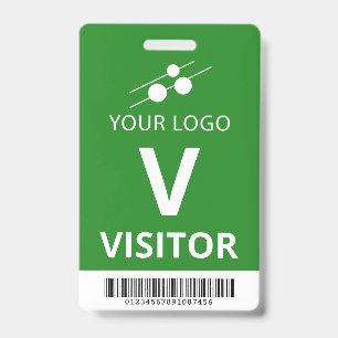 Green White Add Your Logo Bar Code Visitor Badge
