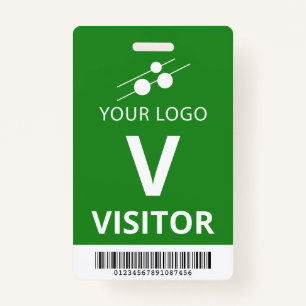 Green White Add Your Logo Bar Code Visitor Badge
