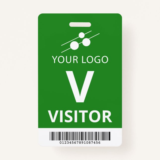 Green White Add Your Logo Bar Code Visitor Badge (Front)