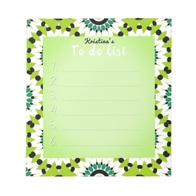 Green White and Black Cute Elegant To Do List Notepad (Front)