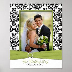 Green, White, and Black Damask Photo Frame Insert Poster