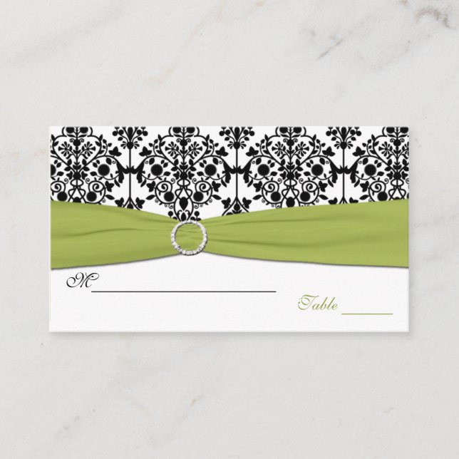 Green, White and Black Damask Placecards (Front)