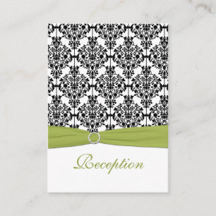 Green, White and Black Damask Reception Card