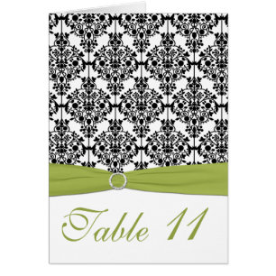Green, White, and Black Damask Table Number Card
