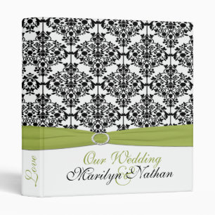 Green, White and Black Damask Wedding Binder