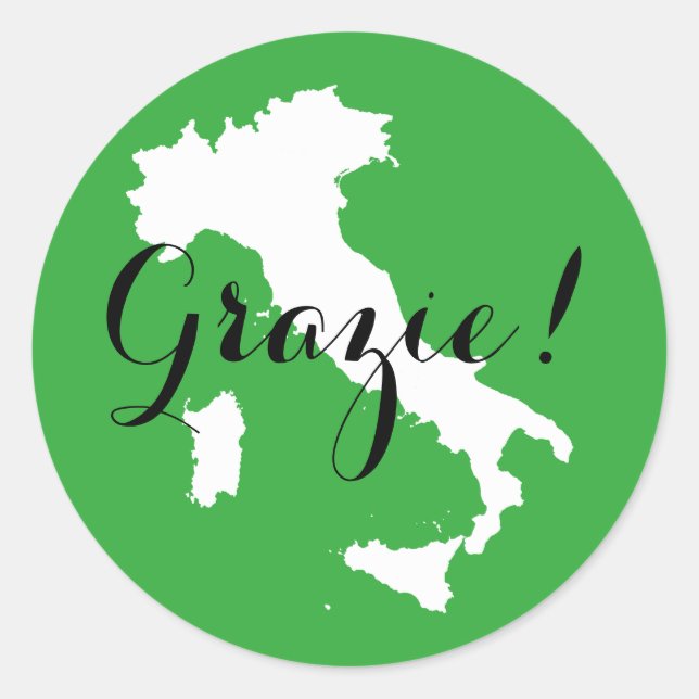Green White and Black Italy Wedding Thank You Classic Round Sticker (Front)
