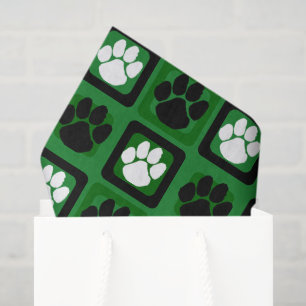 Green, White and Black Repeating Pawprint Tissue Paper