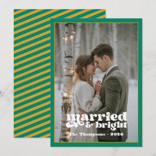 Green, White and Gold Newlyweds Christmas Holiday Card