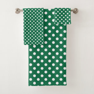 green, white and green polka dots bath towel set