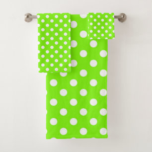 green, white and green polka dots   bath towel set