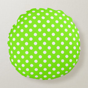 green, white and green polka dots  round pillow