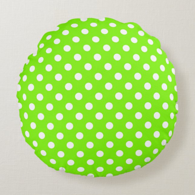 green, white and green polka dots  round pillow (Front)