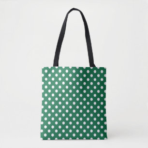 green, white and green polka dots  tote bag
