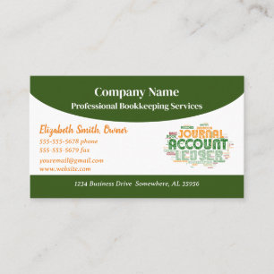 Green, White and Orange Bookkeeping Business Card