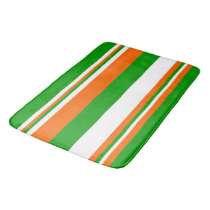 Green, White and Orange Stripes Bath Mat