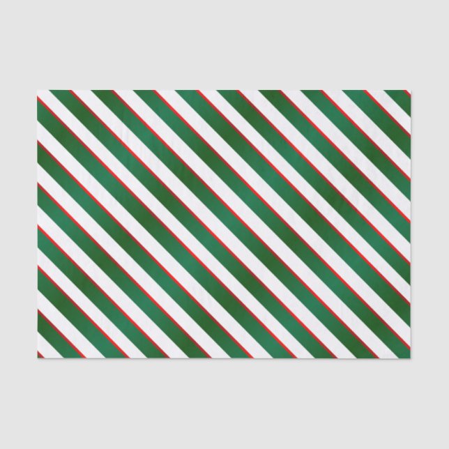 Green, White and Red Diagonal Stripes Tissue Paper (Front)