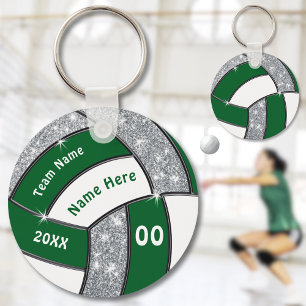 Green, White and Silver Cheap Volleyball Giveaways Keychain