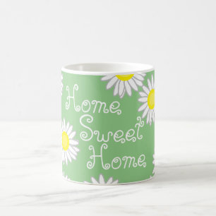 Green White and Yellow Home Sweet Home Daisy Coffee Mug