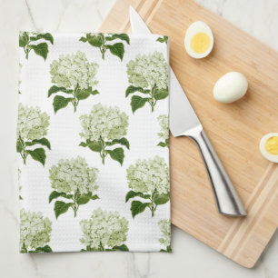 Green White Antique Hydrangea Illustration Pattern Kitchen Towel