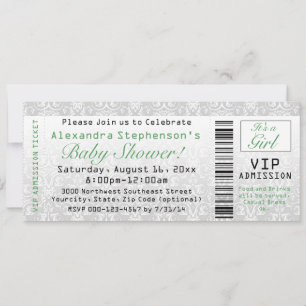 Green/White Baby Shower Ticket Invitations